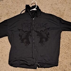 Thin Black Grunge Graphic Zip-Up Hoodie